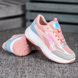 Bona Zapatillas rosas con malla azul gris 2