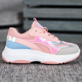 Bona Zapatillas rosas con malla azul rosado gris 3