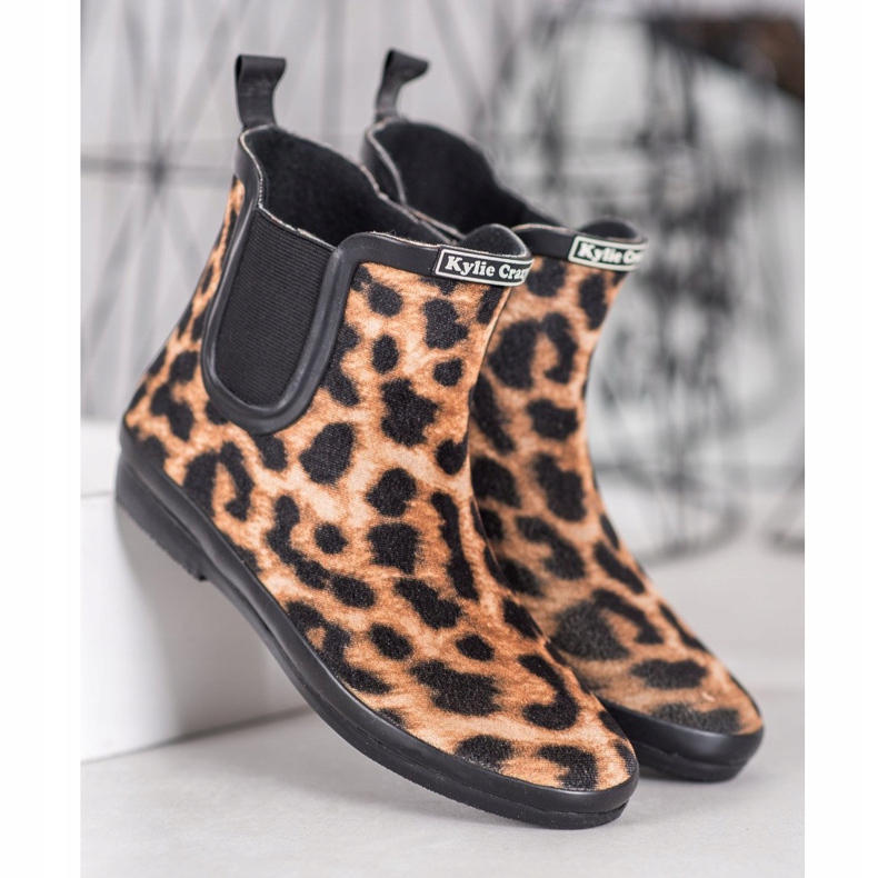 Kylie Botas de agua de ante con estampado de leopardo marrón negro 1