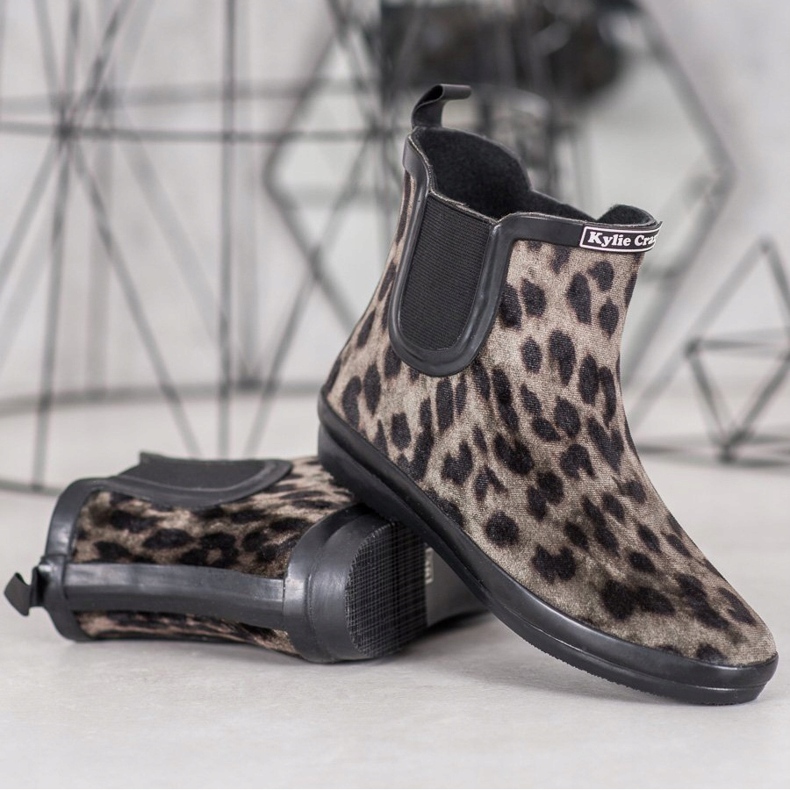 Kylie Botas de agua de ante con estampado de leopardo beige negro 1