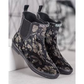 Kylie Botas de agua de ante con flores negro 1