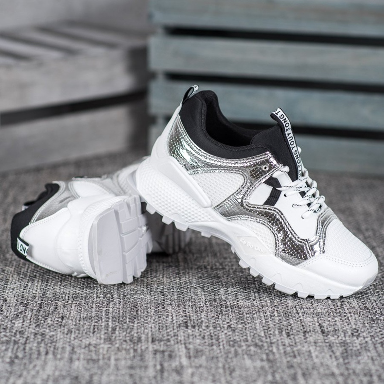 Bona Zapatillas de moda con malla blanco gris 1