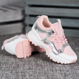 Bona Zapatillas de moda con malla rosado gris 2
