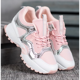 Bona Zapatillas de moda con malla rosado gris 1