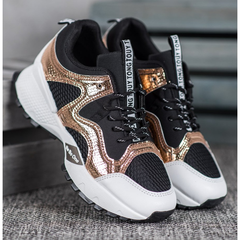 Bona Zapatillas de moda con malla negro amarillo 1