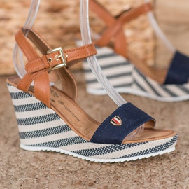 Goodin Sandalias de cuña de moda marrón azul multicolor 2