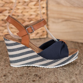 Goodin Sandalias azul marino en cuña marrón 2