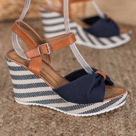 Goodin Sandalias azul marino en cuña marrón 3