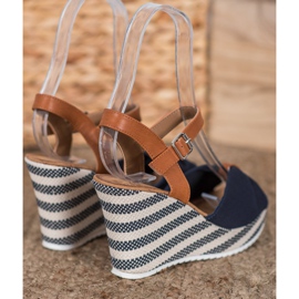 Goodin Sandalias azul marino en cuña marrón 4