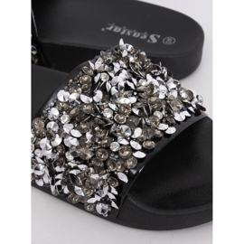 Zapatillas de mujer con piedras negro CK106P Negro gris 4