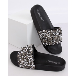 Zapatillas de mujer con piedras negro CK106P Negro gris 3