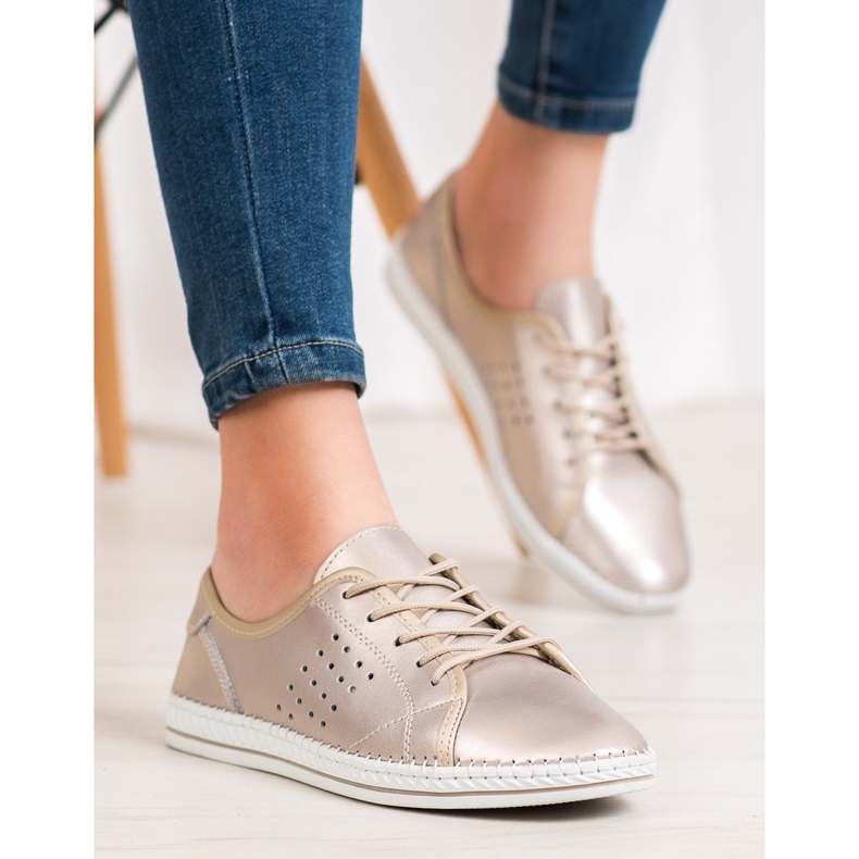 Kylie Zapatos de piel con cordones dorado 1