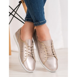 Kylie Zapatos de piel con cordones dorado 6
