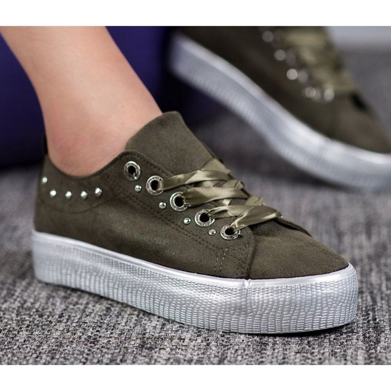 SHELOVET Zapatillas de gamuza verde 2