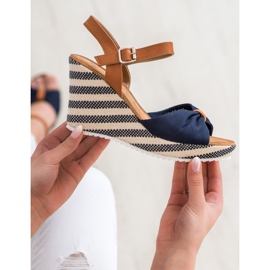 Goodin Sandalias azul marino en cuña marrón 6