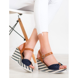 Goodin Sandalias azul marino en cuña marrón 5