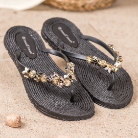 SHELOVET Chanclas de goma con adornos negro 2