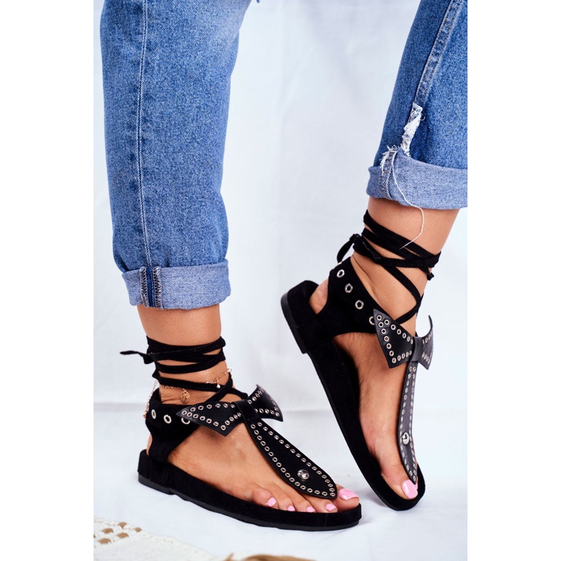 Sandalias anudadas negras de Lu Boo para mujer Japanese Mara negro 1