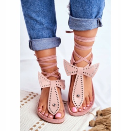 Lu Boo - Sandalias anudadas para mujer, rosa empolvado japonés Mara rosado 1