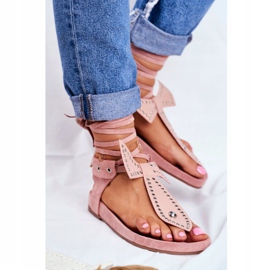 Lu Boo - Sandalias anudadas para mujer, rosa empolvado japonés Mara 2