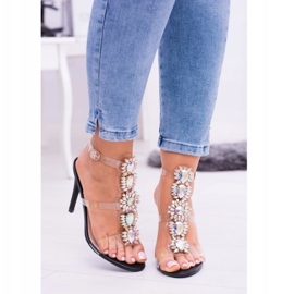 Sandalias negras Lu Boo en una serenata de diamantes de imitación de tacón alto multicolor 2 Sandalias negras Lu Boo en una serenata de diamantes de imitación de tacón alto multicolor 2