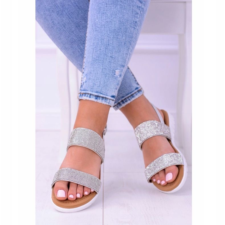 Sandalias plateadas para mujer Lu Boo con circonita cúbica perfecta gris 1