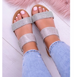 Sandalias plateadas para mujer Lu Boo con circonita cúbica perfecta gris 2