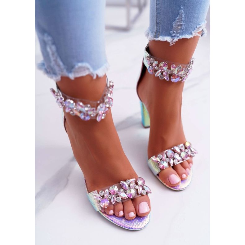 Sandalias rosa iridiscente Lu Boo con diamantes de imitación Lambada multicolor 2