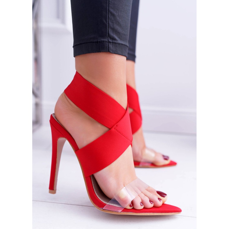 L.DAY De Mujer Sandalias De Tacón Alto Con Tira Ancha Luces Rojas rojo 1