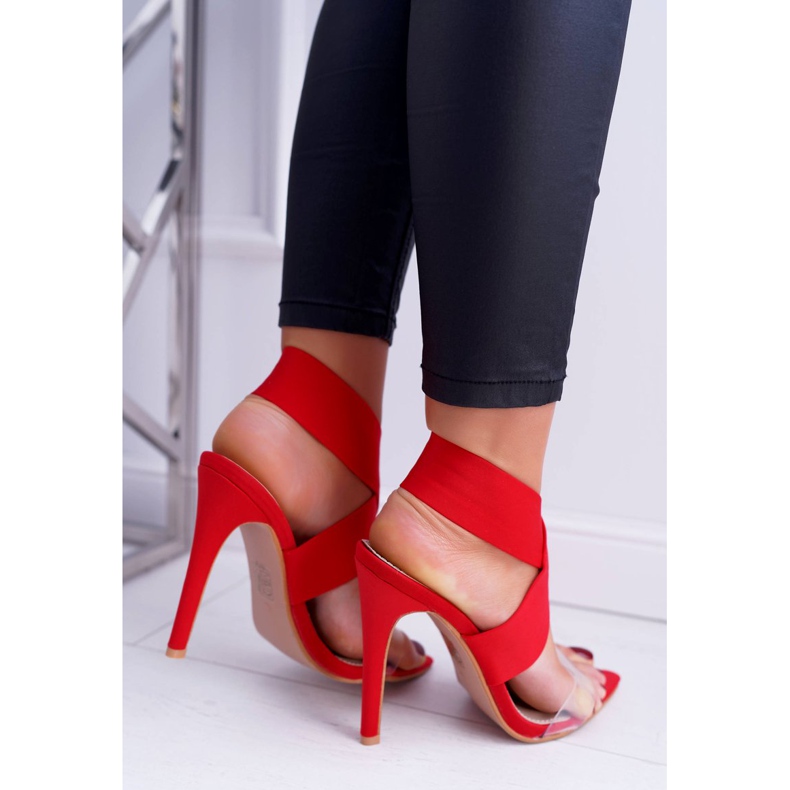 L.DAY De Mujer Sandalias De Tacón Alto Con Tira Ancha Luces Rojas rojo 2