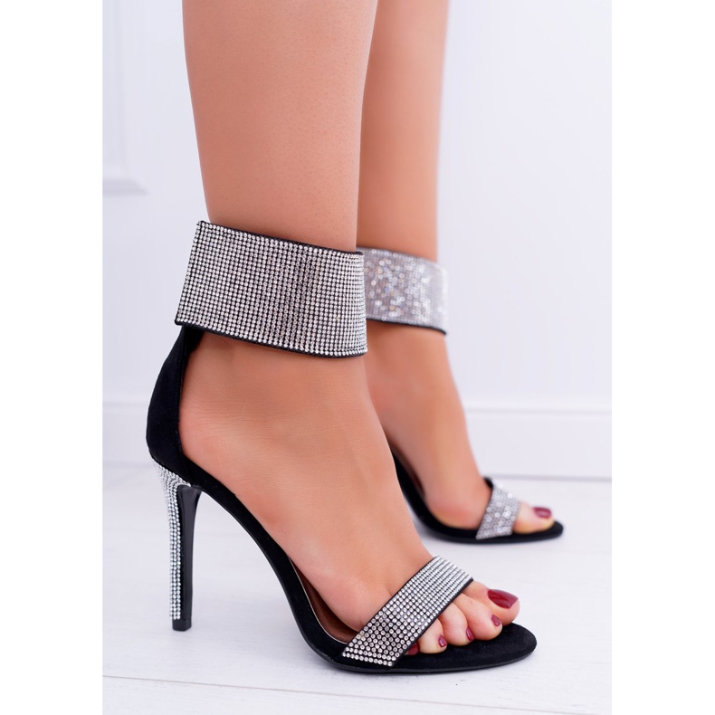 De Mujer Sandalias De Tacón Alto Lu Boo Con Zirconia Cúbica Velcro Negro Mostrar 1