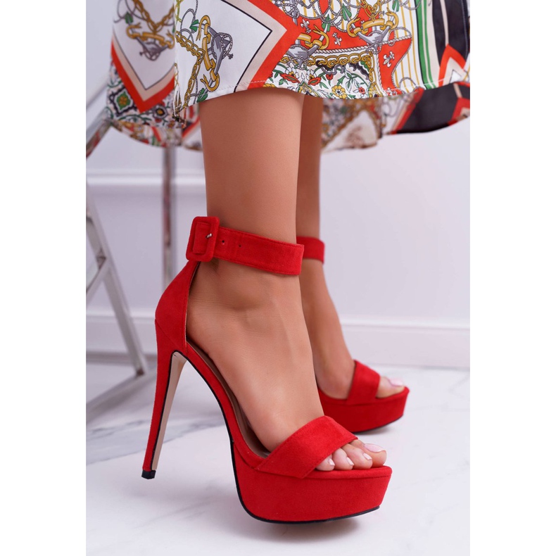 NFR Sandalias de mujer con plataforma de tacón alto Rojo Welbos 1