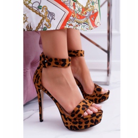 NFR Sandalias de mujer con plataforma de tacón alto Leopardo Welbos marrón negro 3