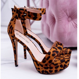 NFR Sandalias de mujer con plataforma de tacón alto Leopardo Welbos marrón negro 1