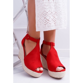 NFR Sandalias de mujer con plataforma de cuña Red Begest rojo 3