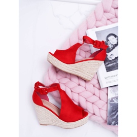 NFR Sandalias de mujer con plataforma de cuña Red Begest rojo 1 NFR Sandalias de mujer con plataforma de cuña Red Begest rojo 1