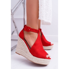 NFR Sandalias de mujer con plataforma de cuña Red Begest rojo 2
