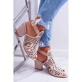 Sandalias En Una Barra Laura Messi 1924 Cuero Beige Montoro marrón rosado 5