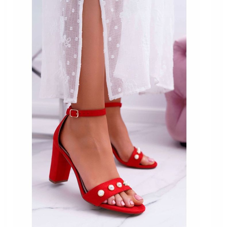 S.Barski De Mujer Sandalias Con Tacón Con Perlas Rojo Renes 1