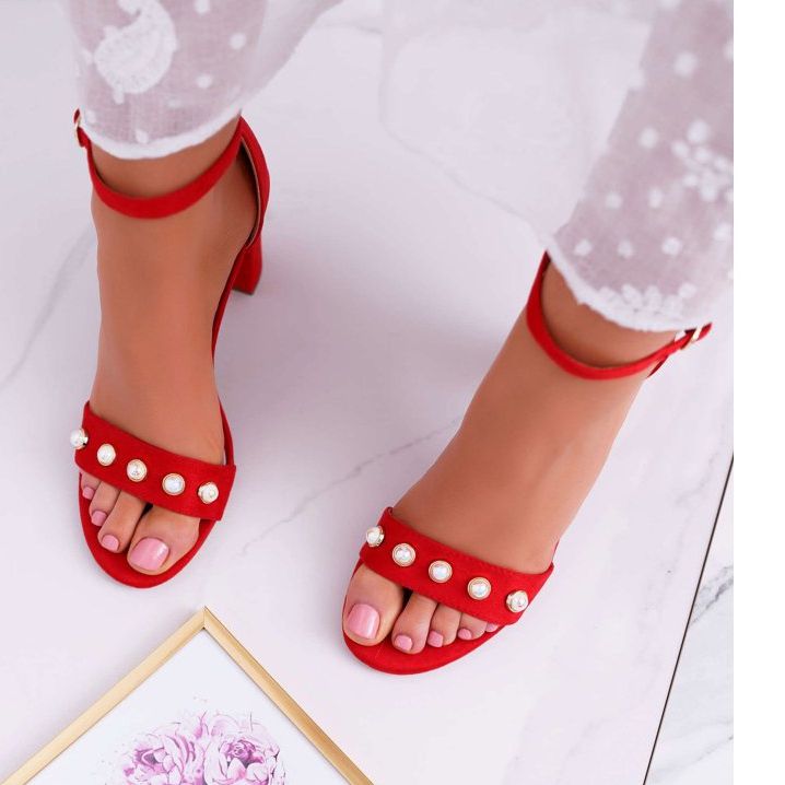 S.Barski De Mujer Sandalias Con Tacón Con Perlas Rojo Renes 2