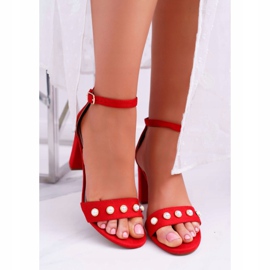 S.Barski De Mujer Sandalias Con Tacón Con Perlas Rojo Renes 6