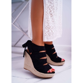 FRJ Sandalias De Mujer Con Cuña De Lino Atado Negro Cantare 1 FRJ Sandalias De Mujer Con Cuña De Lino Atado Negro Cantare 1