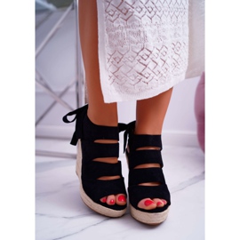 FRJ Sandalias De Mujer Con Cuña De Lino Atado Negro Cantare 2 FRJ Sandalias De Mujer Con Cuña De Lino Atado Negro Cantare 2