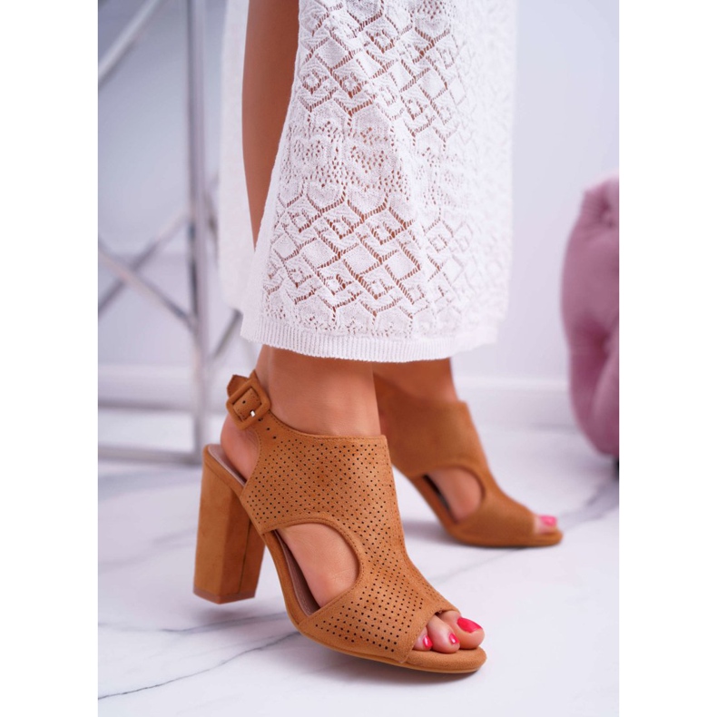 HAN De Mujer Sandalias En Tacón Ante Calado Camel HiBaby marrón 1 HAN De Mujer Sandalias En Tacón Ante Calado Camel HiBaby marrón 1