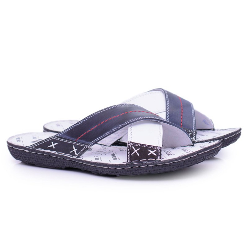 Iguana Zapatillas de hombre de cuero claro azul marino bien 1