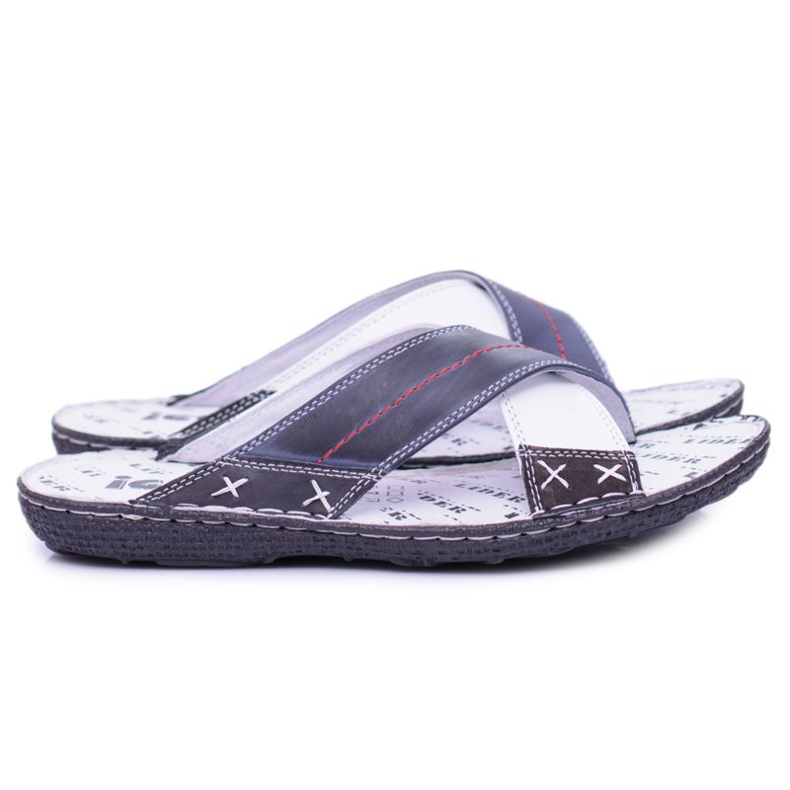 Iguana Zapatillas de hombre de cuero claro azul marino bien 2