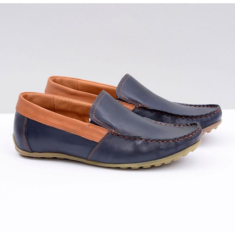 Neex | Mocasines sin cordones Pardon de cuero azul marino para hombre 1