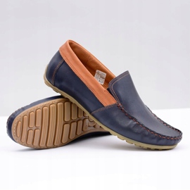 Neex | Mocasines sin cordones Pardon de cuero azul marino para hombre 4
