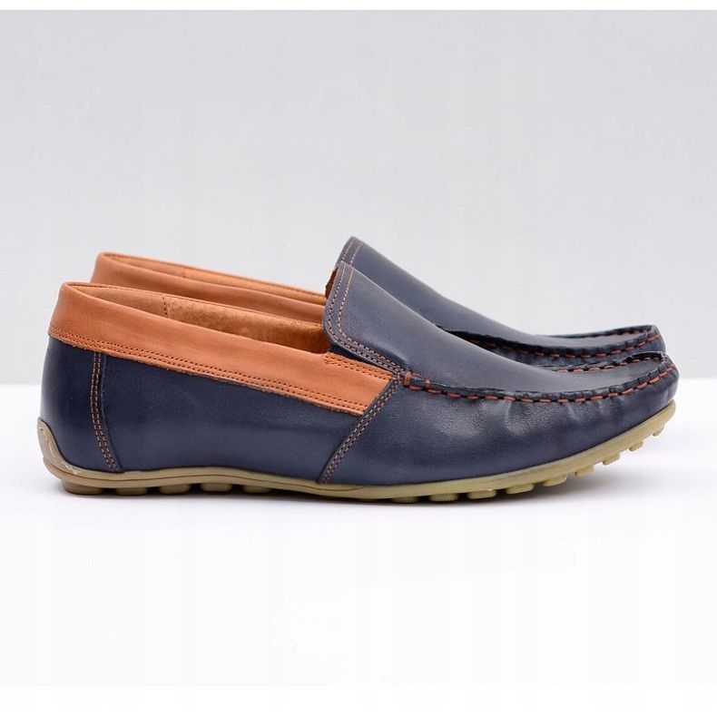 Neex | Mocasines sin cordones Pardon de cuero azul marino para hombre 2
