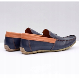 Neex | Mocasines sin cordones Pardon de cuero azul marino para hombre 3